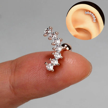 1PC New Curved Cz Cartilage Stud Moon Leaf  Helix Rook Conch Screw Back Earring Stainless Steel Bar Ear Piercing Jewelry