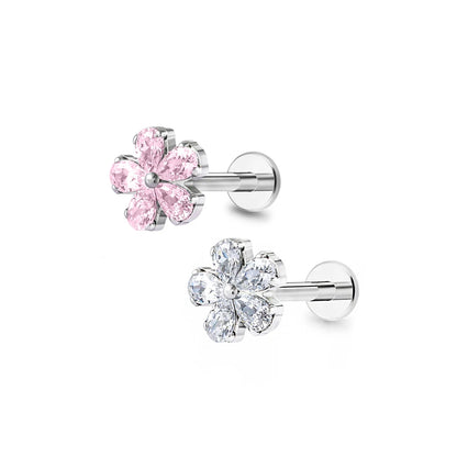 JT 1 Pcs F316 Titanium Alloy Fashion Exquisite Two-Color Zircon Flower Inlay Thread 16G Ear Stud Lip Nail Piercings Jewelry