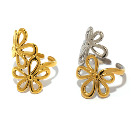 Irregular Flower Geometric Hollow Adjustable Open Rings For Women Stainless Steel Metal Trendy Charm Jewelry Accessories Gift