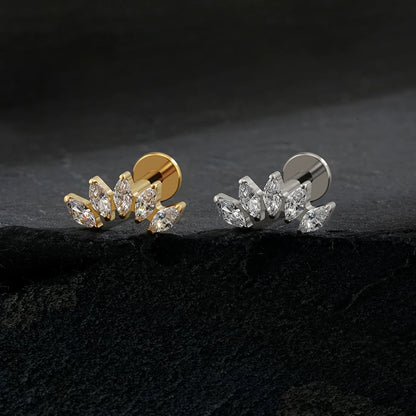 Right Grand ASTM F136 Titanium 5 Marquise CZ Crown Cartilage Earring 16G Cluster CZ Flat Back Helix Stud Nose Piercing Jewelry