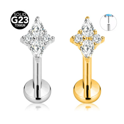 ASTM F136 G23 Titanium Star Teardrop Threadless Piercing Daith Conch Tragus Flat Back Earring Pin Push in Lip Stud 16G 18G 20G