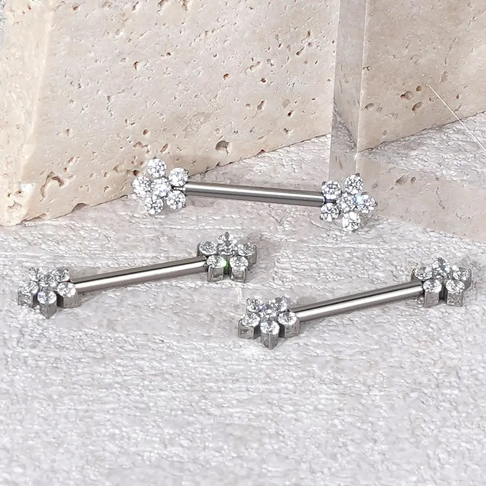 1/5PCS Titanium Zircon Flower Nipple Piercing CZ Sexy Nipple Shield Ring Nails Barbell Body Piercing Jewelry Chest Decor 14G