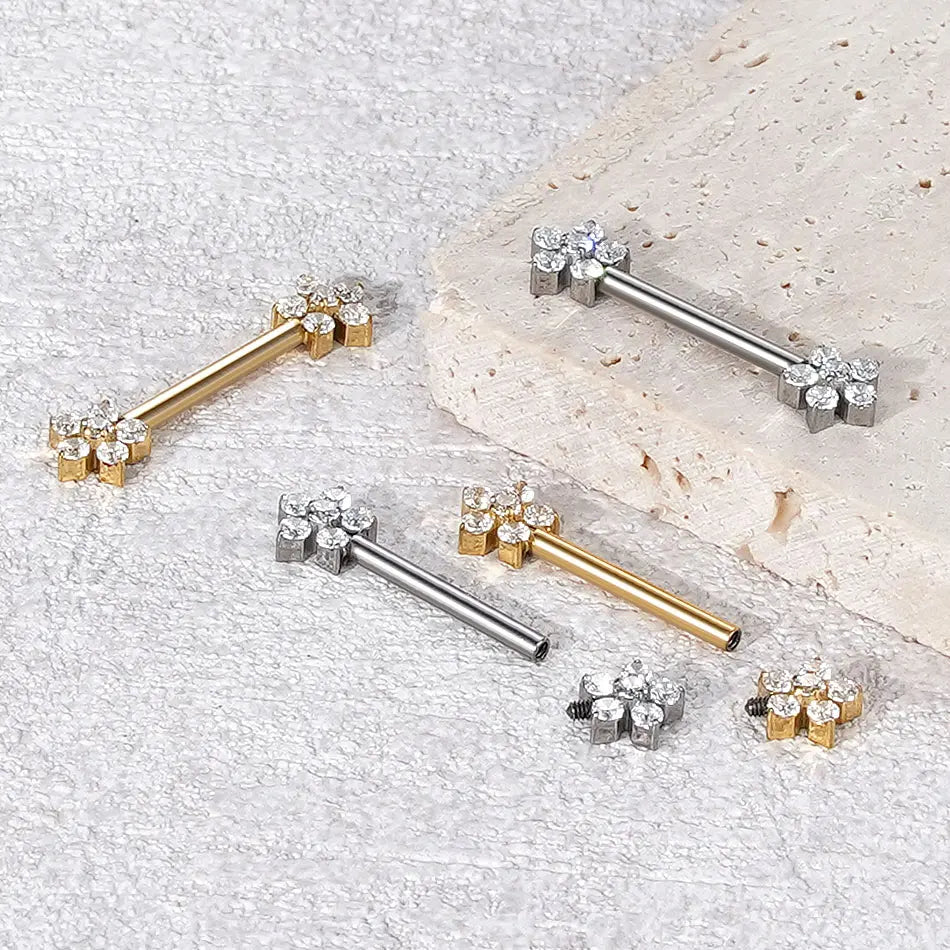1/5PCS Titanium Zircon Flower Nipple Piercing CZ Sexy Nipple Shield Ring Nails Barbell Body Piercing Jewelry Chest Decor 14G