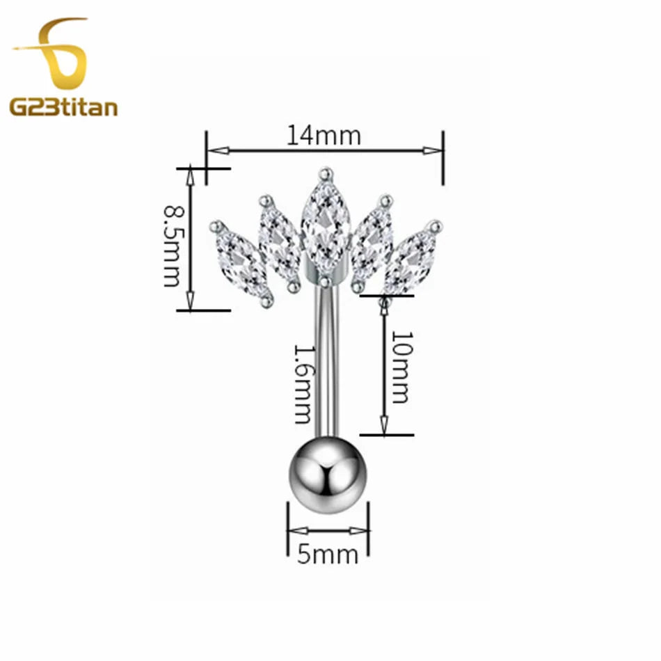 14G 6-16mm Length Titanium Barbell Silver Color Zircon Belly Button Ring Surgical Piercing Body Jewelry Women Accessory Gifts  ﻿