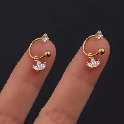 1 Pair Stainless Steel Mini CZ Drop Earring Women Moon Flower Tragus Cartilage Helix Hoop Conch Rook Daith Lobe Piercing Jewelry