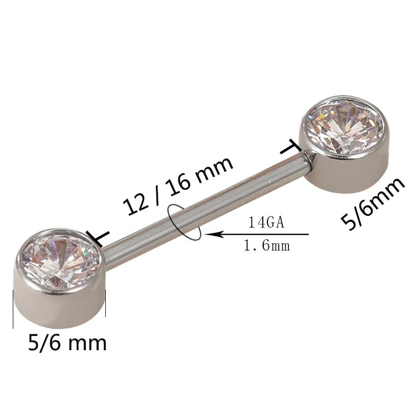G23 Titanium PIERC Barbell Ring Nipple Ring Barbell Zircon 16/14/12mm Ear Bar Piercing Bar Barbells Nipple Piercing Jewelry