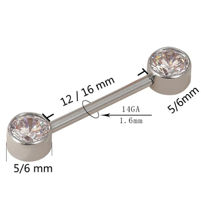 G23 Titanium PIERC Barbell Ring Nipple Ring Barbell Zircon 16/14/12mm Ear Bar Piercing Bar Barbells Nipple Piercing Jewelry