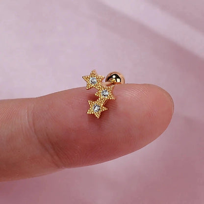 1PC New Curved Cz Cartilage Stud Moon Leaf  Helix Rook Conch Screw Back Earring Stainless Steel Bar Ear Piercing Jewelry