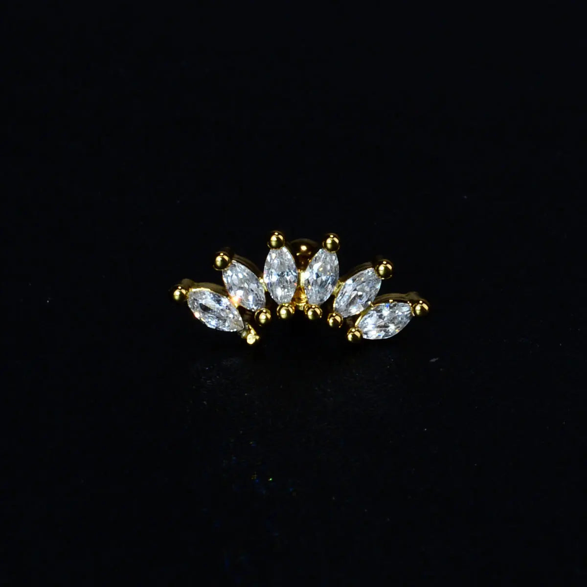 1PC New Curved Cz Cartilage Stud Moon Leaf  Helix Rook Conch Screw Back Earring Stainless Steel Bar Ear Piercing Jewelry