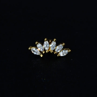 1PC New Curved Cz Cartilage Stud Moon Leaf  Helix Rook Conch Screw Back Earring Stainless Steel Bar Ear Piercing Jewelry