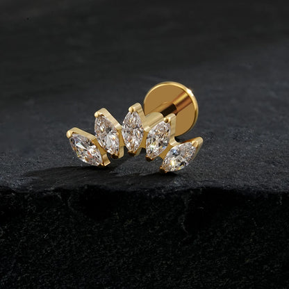 Right Grand ASTM F136 Titanium 5 Marquise CZ Crown Cartilage Earring 16G Cluster CZ Flat Back Helix Stud Nose Piercing Jewelry